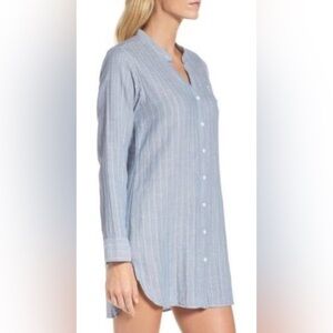 UGG Vivian Chambray Pinstriped Striped Cotton Sleep Night Shirt Size Large